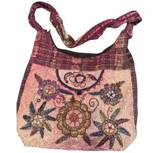 Boho Embroidered Flower Shoulder Bag Hippie Messenger Purse With Zipper
